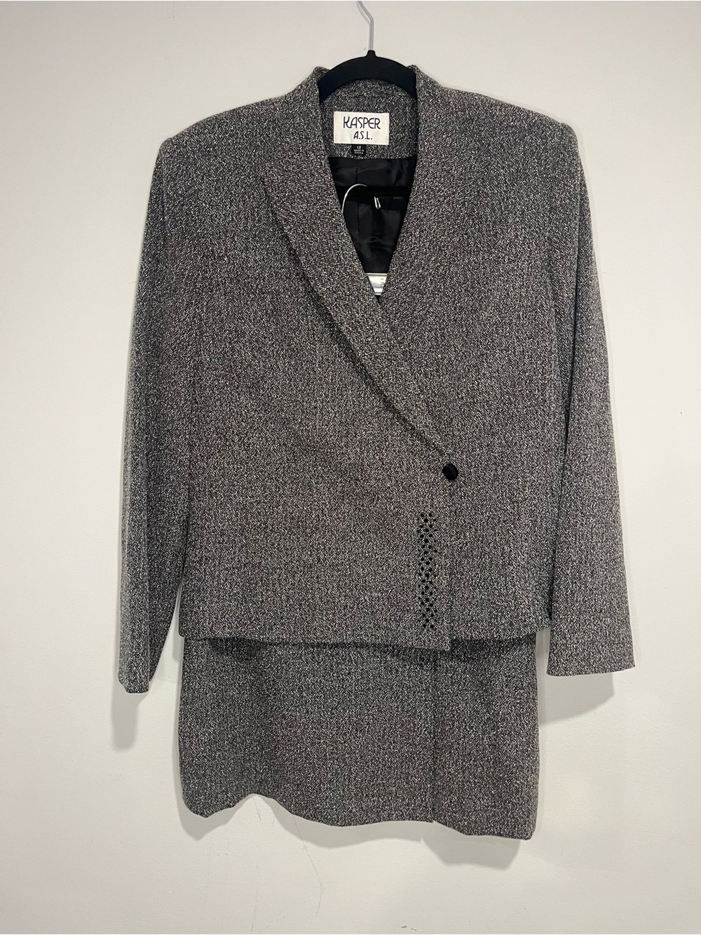 Kasper A.S.L. 2 Piece Gray Herringbone Skirt Suit Jacket & Skirt Set Size 12